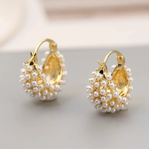 铜合金耳饰 提篮式精致珠珠耳扣时尚百搭优雅小众轻奢耳饰A1002