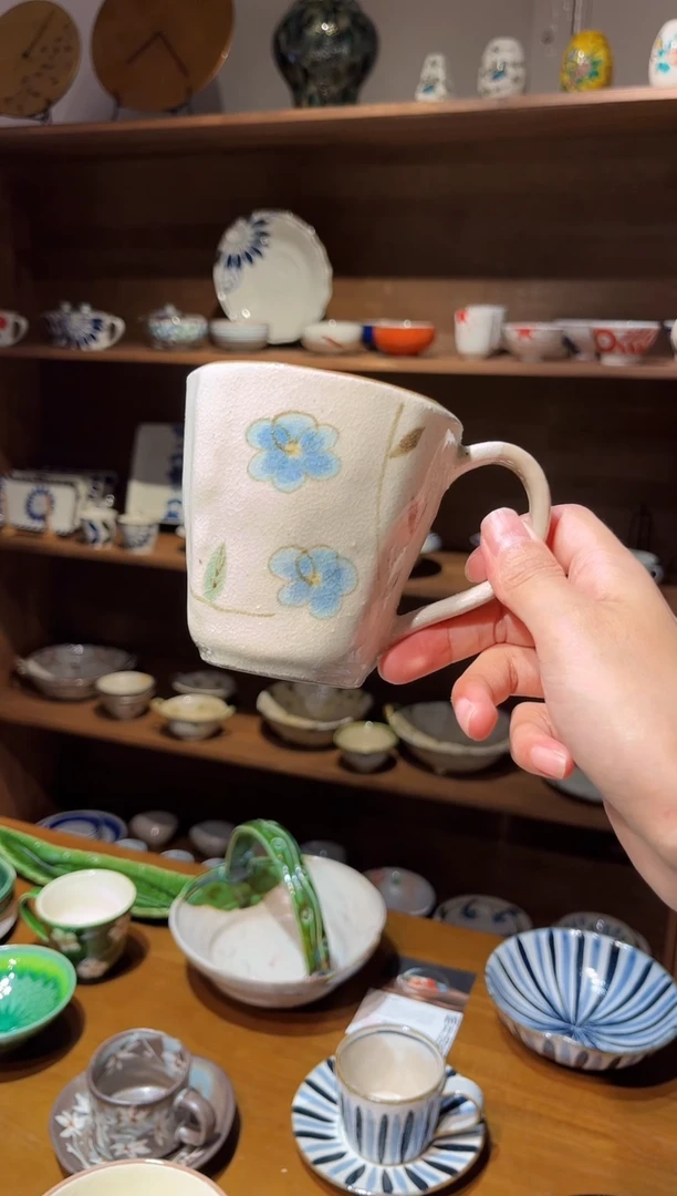 瓷片孤品 粉引春花马克杯（蓝）