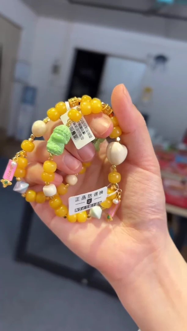 手链蜜蜡银S925镶嵌  8mm蜜蜡桶【猛然心动】样性发其一