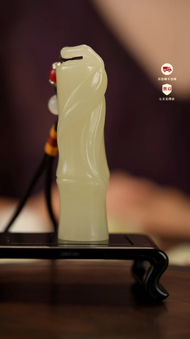 云南石竹叶青雕刻：大叶竹节手把件摆件挂件