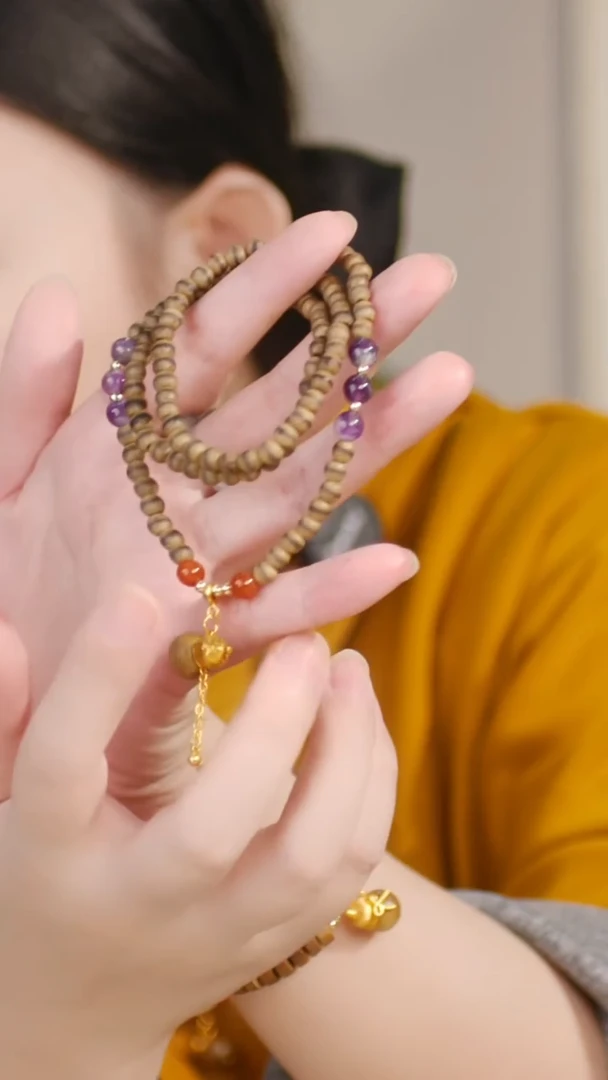 未镶嵌手串水晶（三圈文莱0.5奇楠+葫芦吊坠）