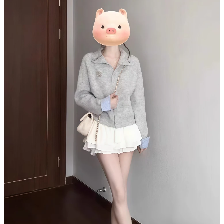 2025秋季小个子穿搭韩系甜美减龄针织开衫毛衣高腰显瘦半身裙套装