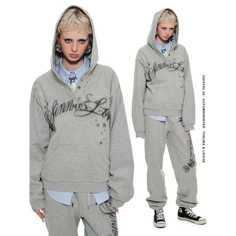 【斑鸠服饰精选】1JINN STUDIO 连帽气眼印花美式秋冬设计感卫衣