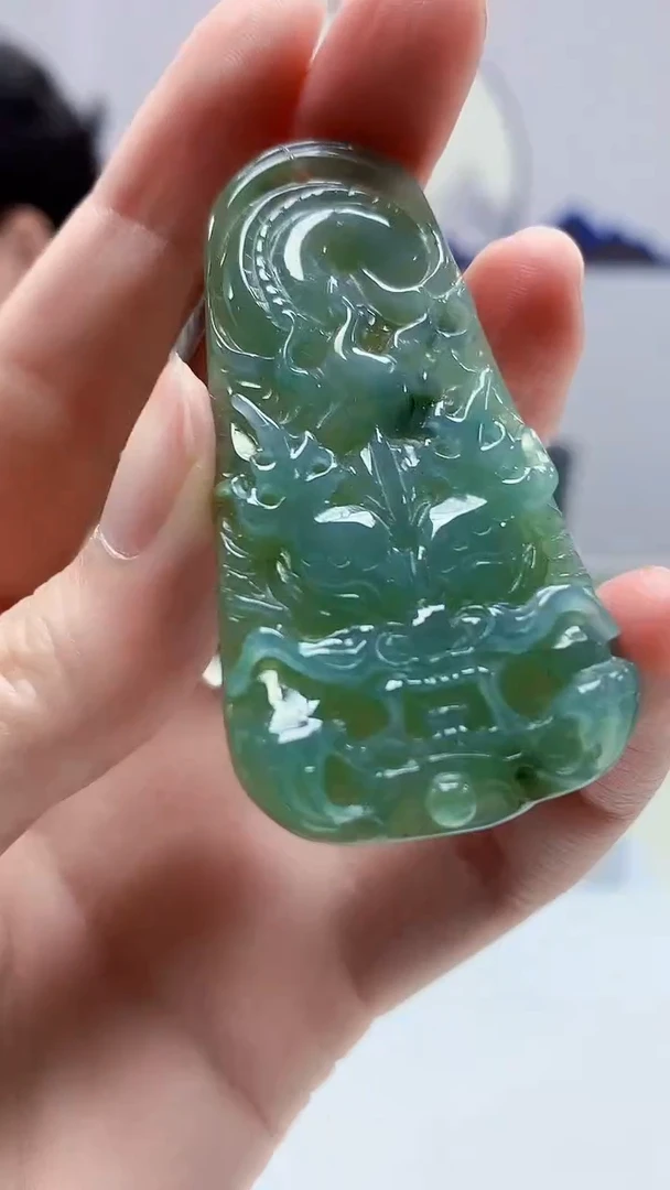 【闪购商品】定制翡翠未镶嵌4688zm-毛货挂件龙牌57