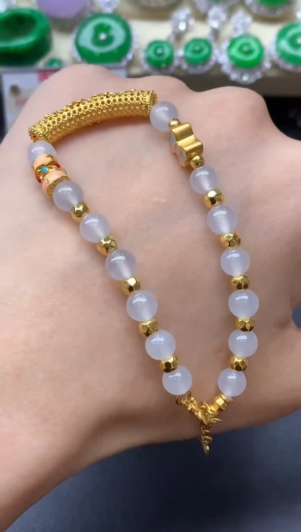 足金镶嵌手链翡翠423-中国好珍宝