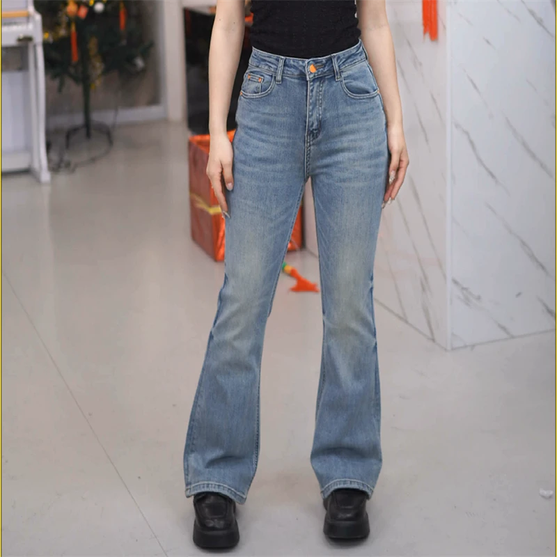 2025新款做旧微弹力高弹通勤风长裤牛仔裤显瘦高腰运动风百搭