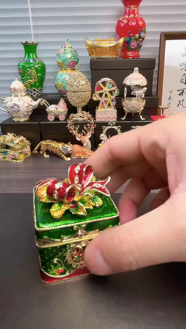 摆件七宝烧首饰盒   蝴蝶结圣诞盒