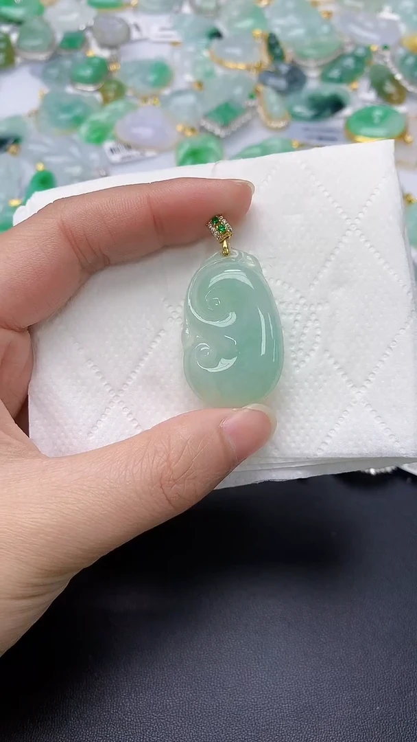 颈饰银S925镀金镶嵌翡翠天然缅甸A货百元以上9元证书费自理