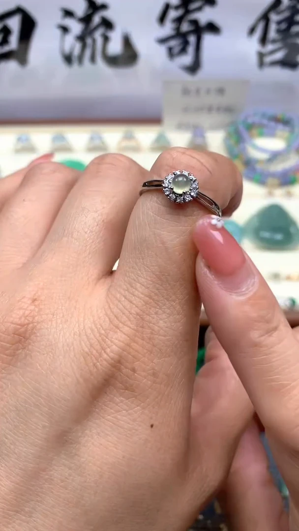 【闪购商品】翡翠戒指银S925镶嵌019天然翡翠A货