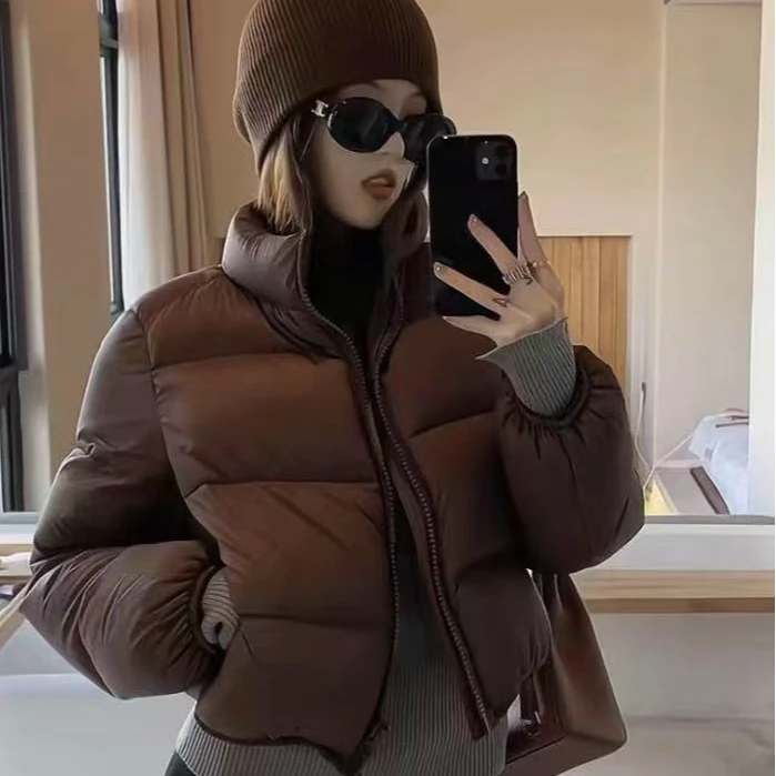 【羽】冬季经典拉链款白鸭绒外套 短款立领面包服轻羽绒服女