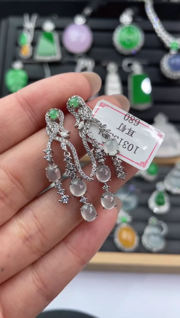 银S925镶嵌翡翠耳饰1031SS21