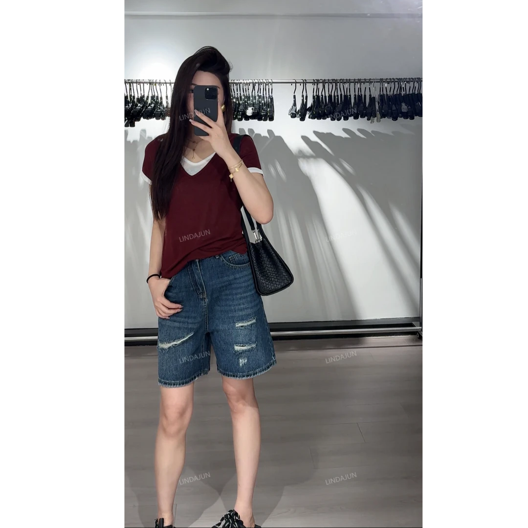 大君君 新款夏季南油欧货高腰女夏季中裤水洗阔腿裤牛仔裤 K082