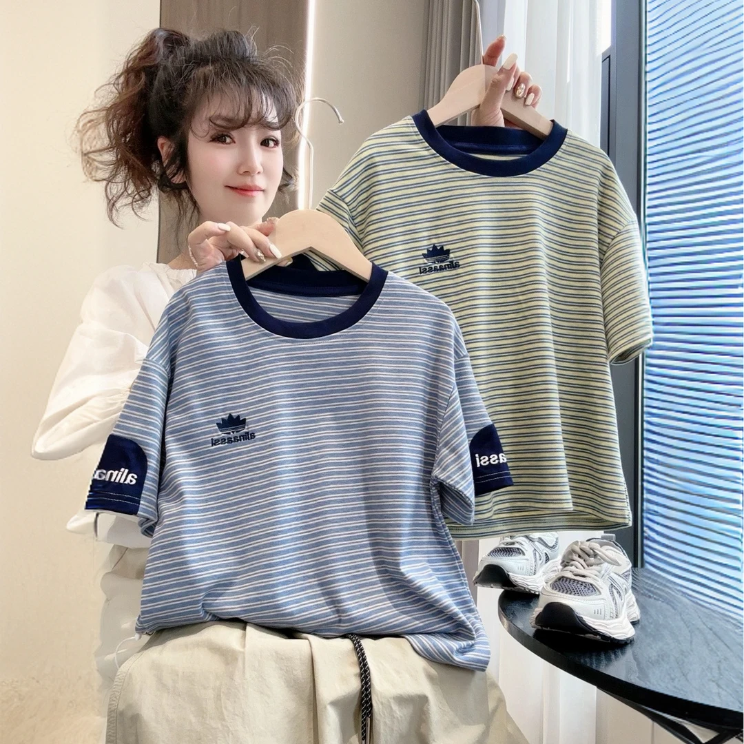 纯棉儿童网红夏季宽松潮流百搭韩版个性帅气时尚男童男宝女宝半袖