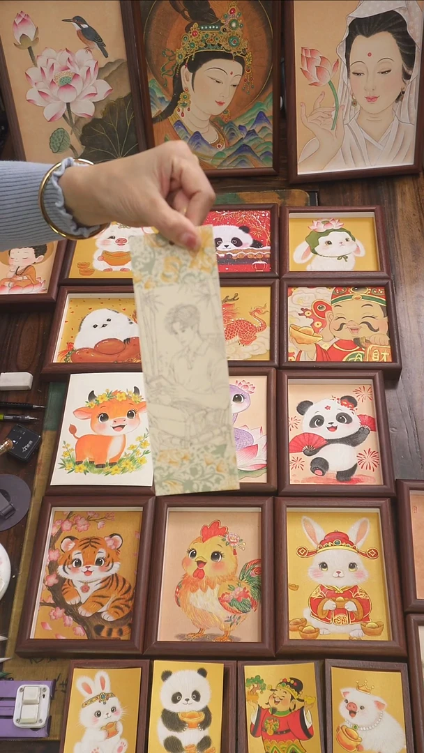 国画大书签带框看书帅哥111