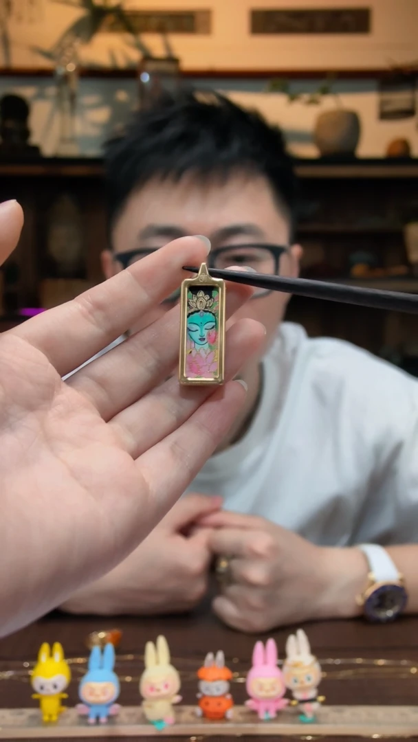 吊坠绿度母唐卡吊坠TK配皮绳