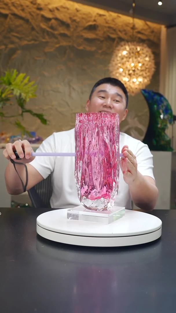 琉璃金红色树干纹花器