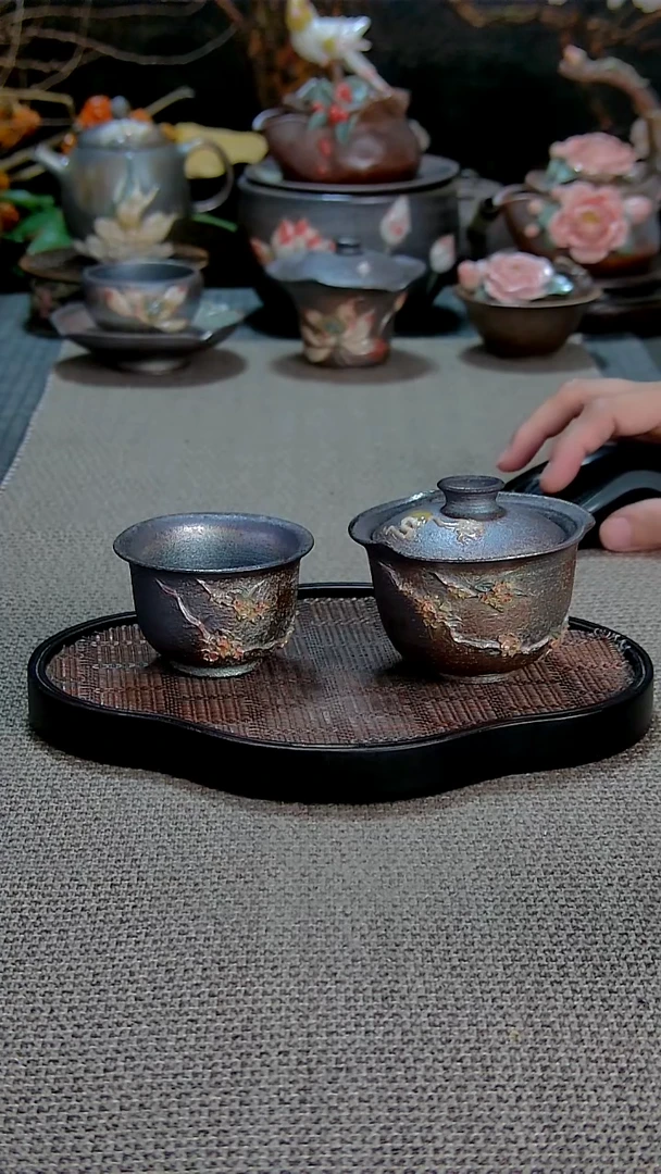 颜老师桂花山茶盖碗套装