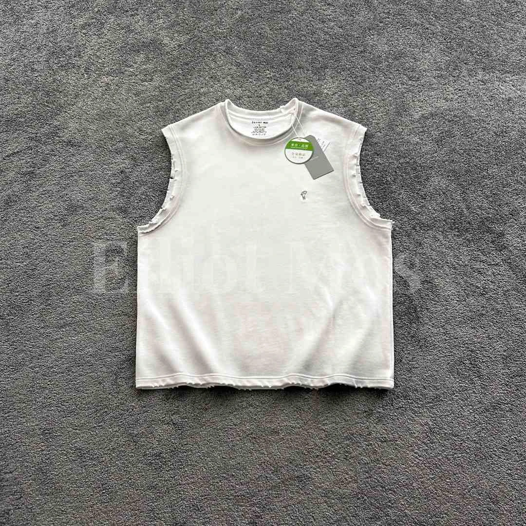 Elliot Mos手工磨破~Washed Vest 320g水洗做旧小刺绣背心-1197