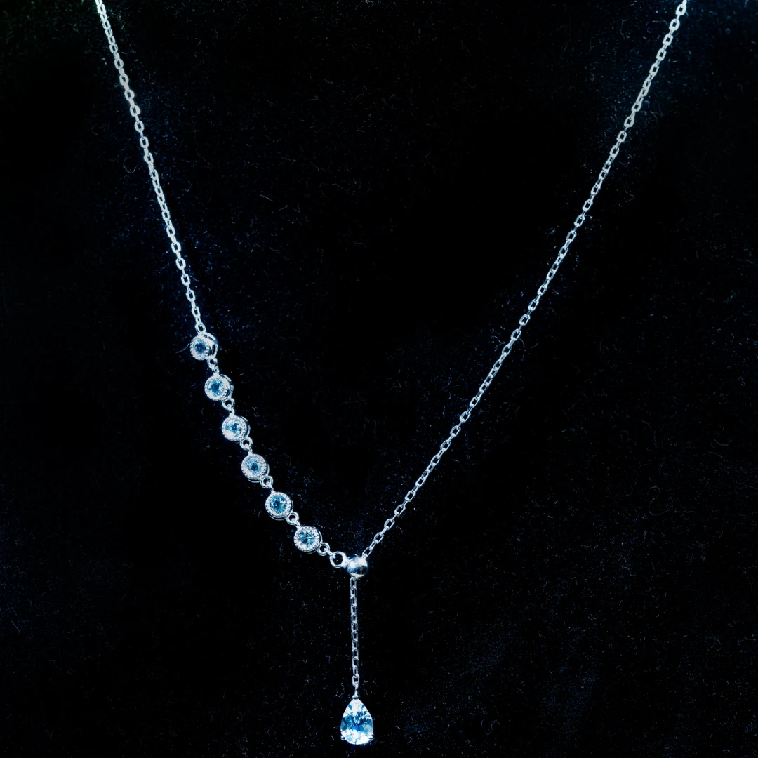 50924-YGCP17海蓝宝项链圆3mm 水滴5*7