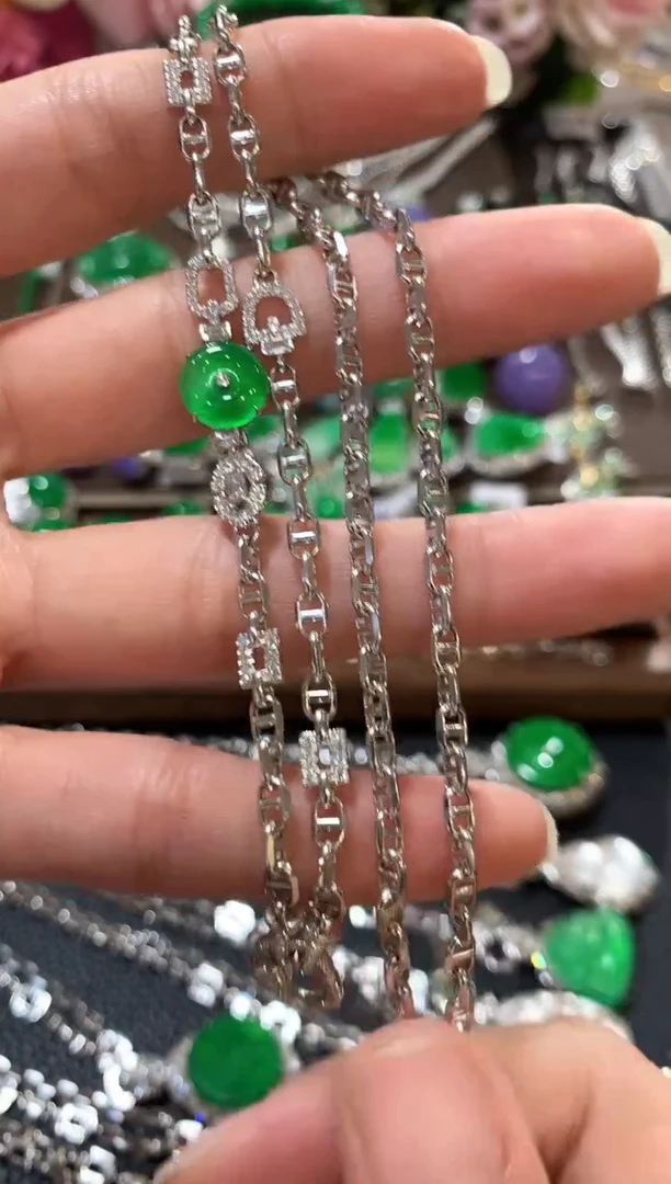 项链18K金镶嵌翡翠m60