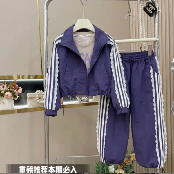 TXG-女童2025新款韩版洋气显白冲锋衣外套+拉条裤子套装 -9507