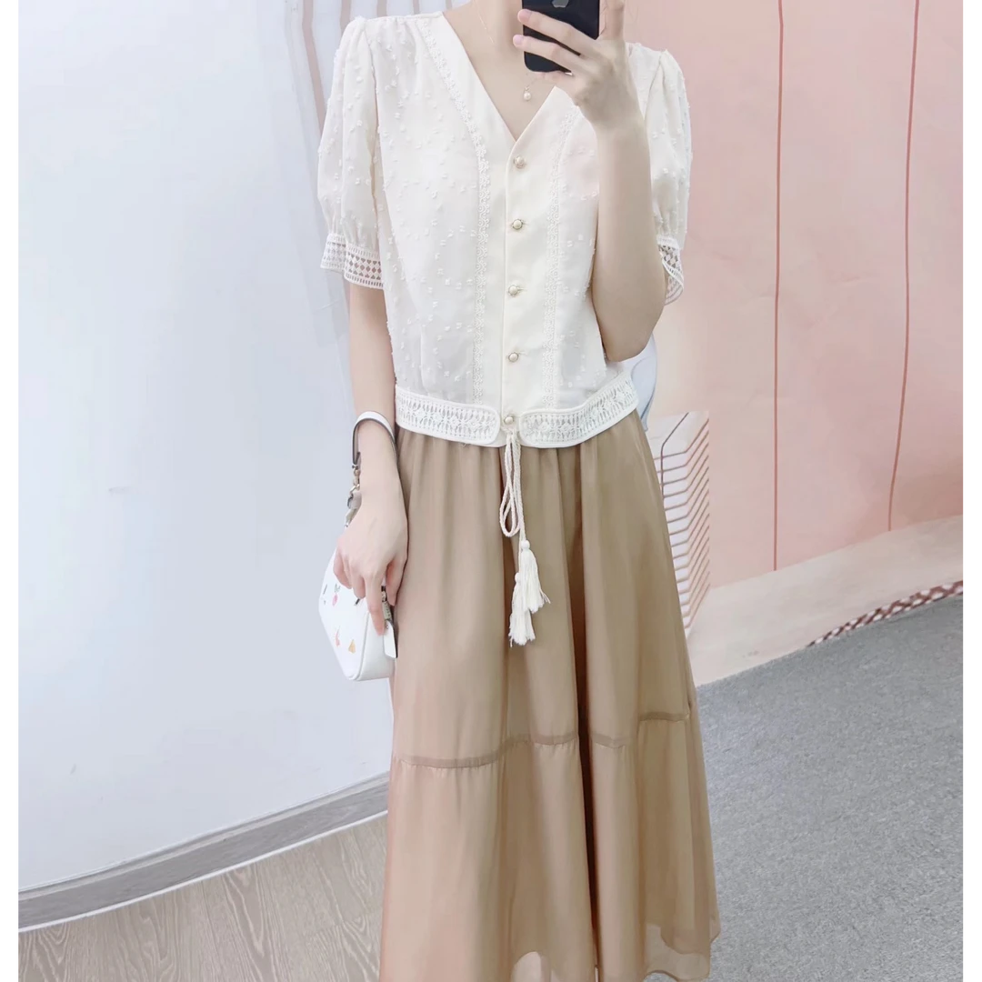 029/L5清仓夏季汉派时尚法式上衣+半身裙两件套套裙