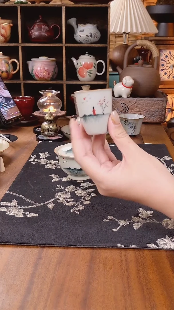 草木灰手绘美人闻香杯