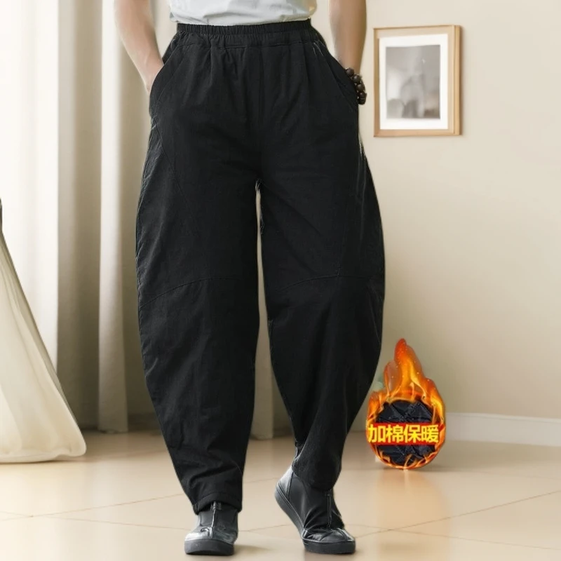 中国风防寒棉裤冬季男裤子加厚保暖裤宽松拼接休闲裤户外穿长裤