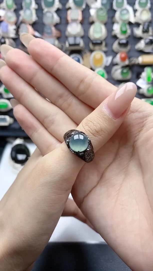 【闪购商品】翡翠戒指银S925镶嵌天然A货翡翠男戒
