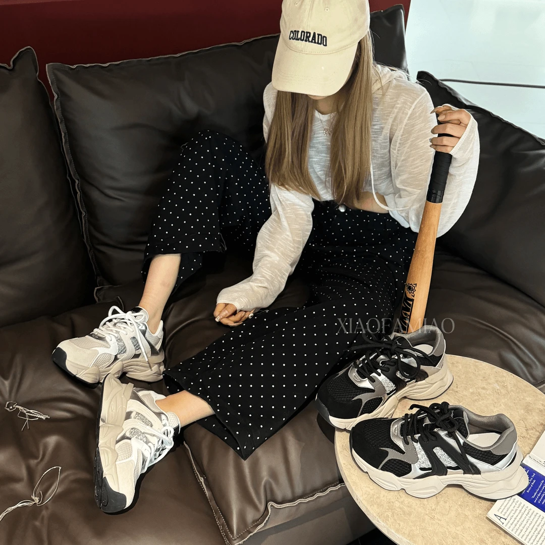 小发喵春夏复古拼色厚底网面运动老爹鞋