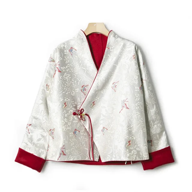 【家玲专享】新中式两面穿花式盘扣流苏蝴蝶提花外套 WT2820