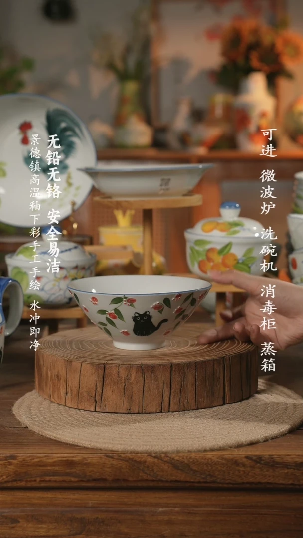 瓷景德镇高温瓷釉下彩手绘陶瓷