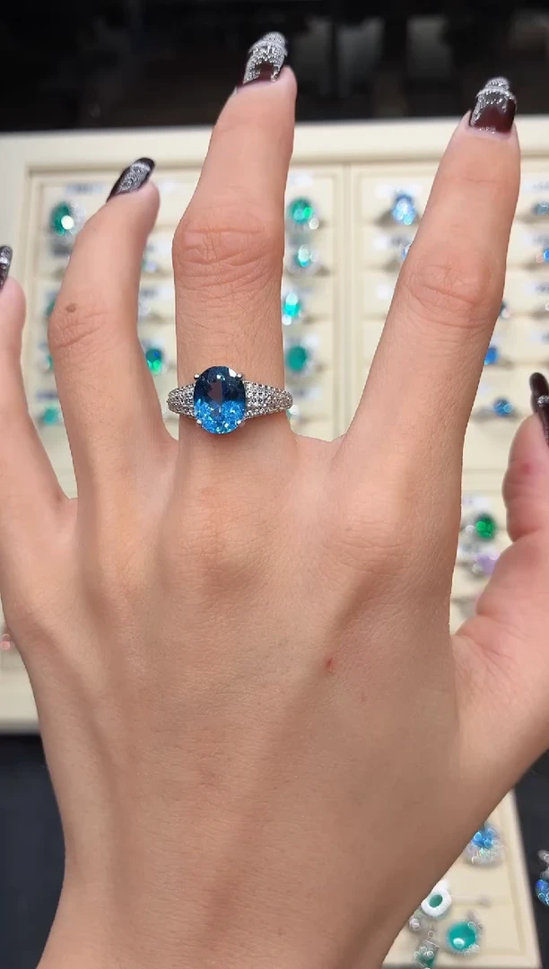 银S925镶嵌戒圈海蓝宝石00000