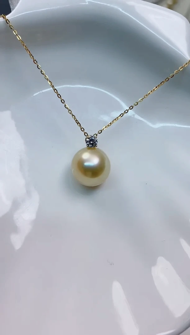 【闪购商品】海水珍珠吊坠(赠链)18K金镶嵌13-14南洋金珍珠吊坠