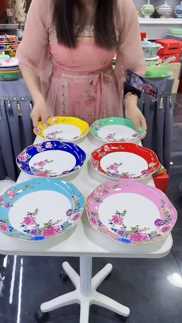 瓷片8英寸花口圆深盘6个景德镇陶瓷