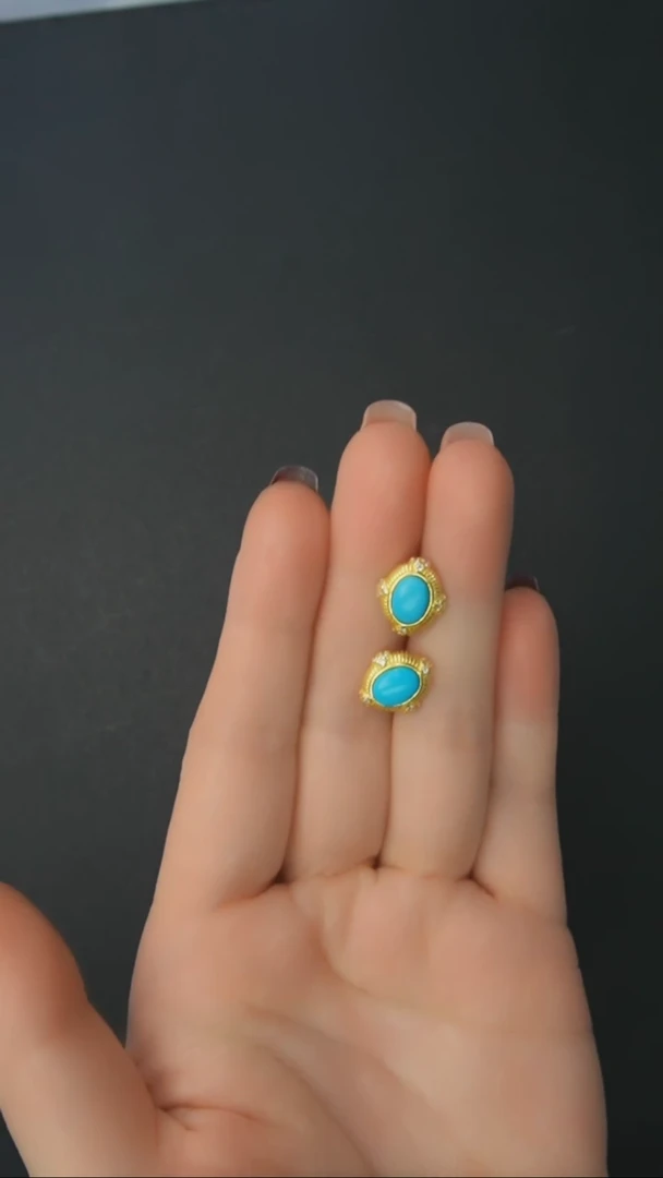 【闪购商品】绿松石耳钉银S925镶嵌发货一件