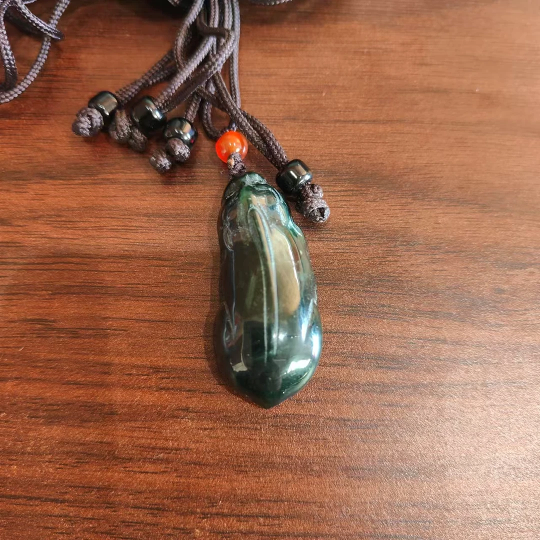 岫玉聚宝盆幽灵绿貔貅吊坠