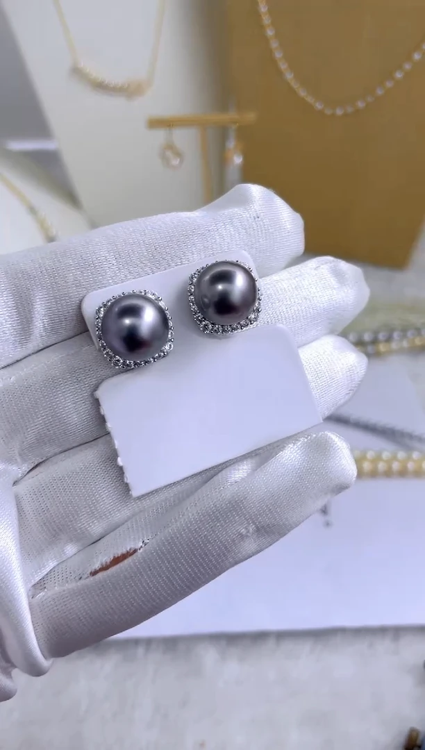 银S925镶嵌耳钉海水珍珠多样性发其一