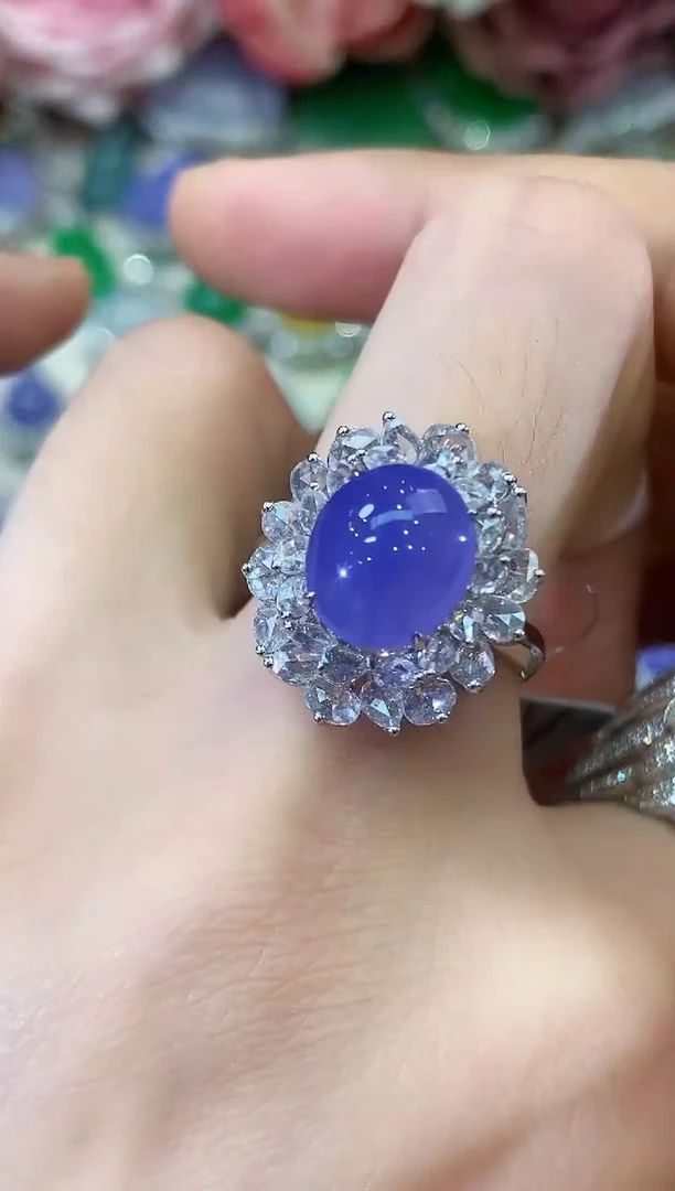 18K金镶嵌戒指翡翠壹**锦C23 紫货有色差