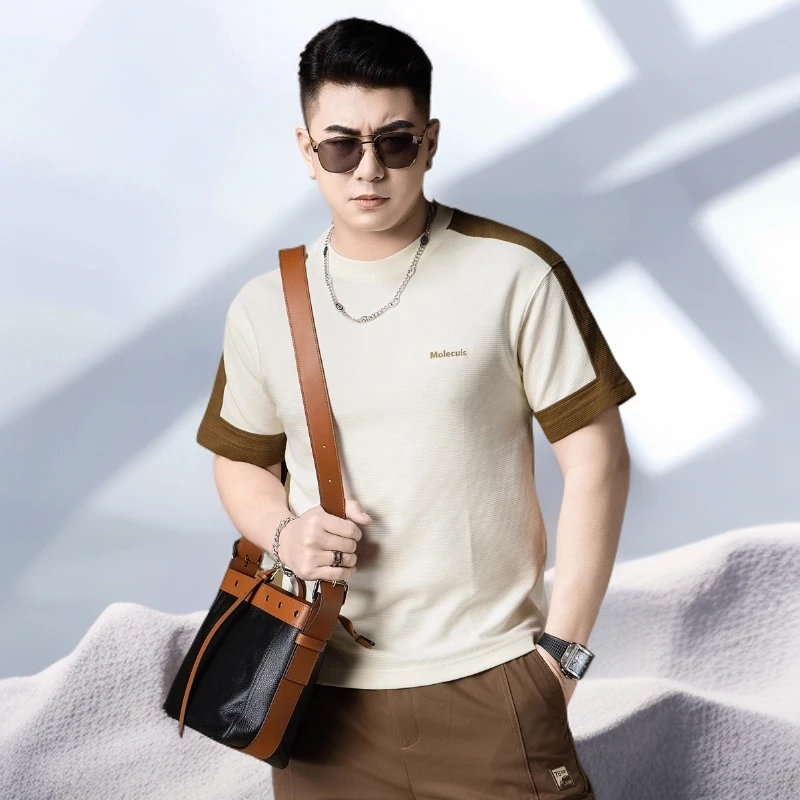 宾斯洛特时尚休闲短袖t恤男士夏季新款撞色休闲圆领半袖上衣男
