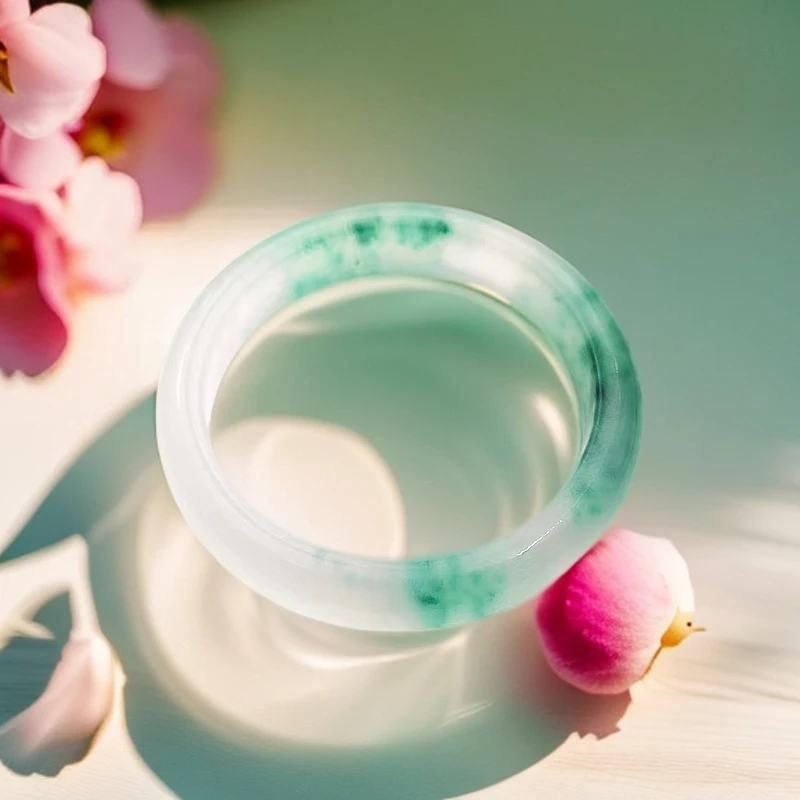 卫国甄选BZ19590冰飘花石英岩玉手镯 多样性发 镯宽约14mm厚约9mm