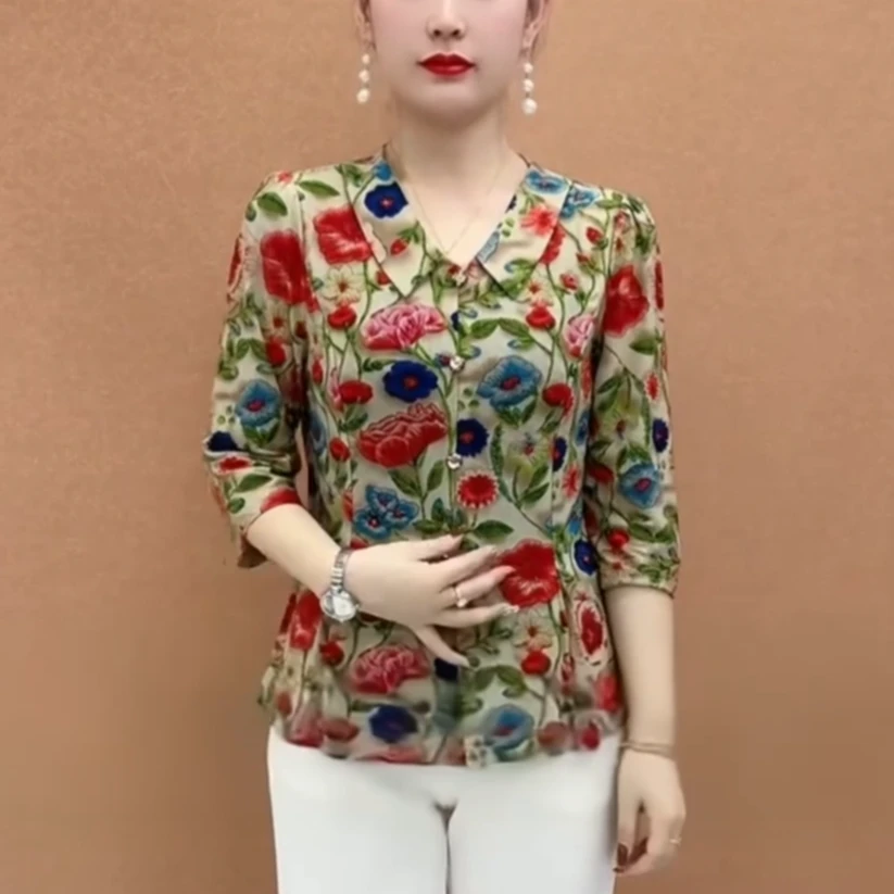 2025新款宽松显瘦大码女装夏季减龄百搭时尚印花气质中老年妈妈装