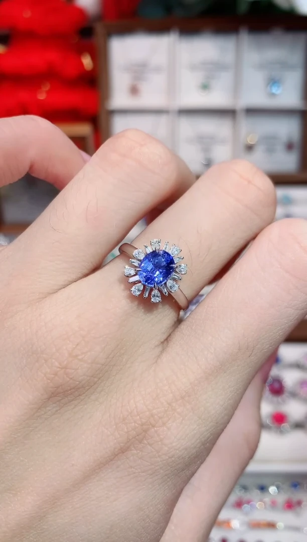 戒指蓝宝石18K金镶嵌1.6ct/天然宝石/七天无理由
