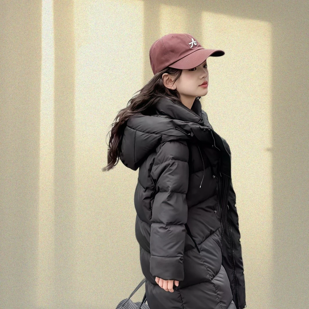 【专柜同款】拉链厚款中大童成人中长款韩版加厚白鹅绒羽绒服