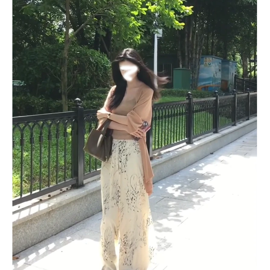 MARIE.COCO法式温柔风时尚夏季开衫背心上衣独特印花阔腿裤三件套