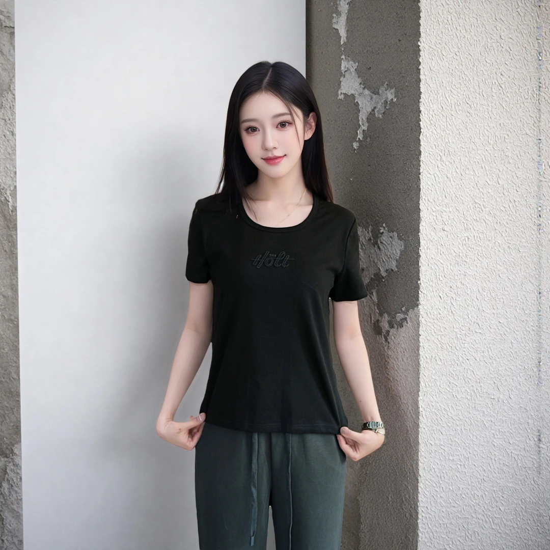 女士新款透气亲肤基础款百搭纯色短袖时尚纯棉显瘦休闲圆领#5220