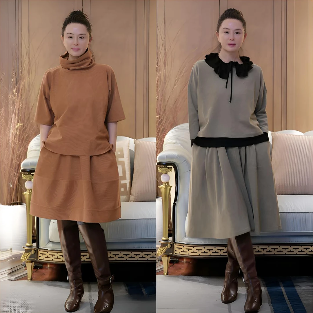 璇之恋·王璇·嘟嘟套裙（叶桔色高领/茶青绿圆领）·王璇原创设计