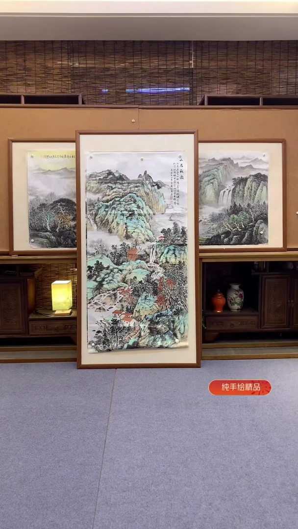 国画四尺纯实木纯手绘带框装裱165*85cm