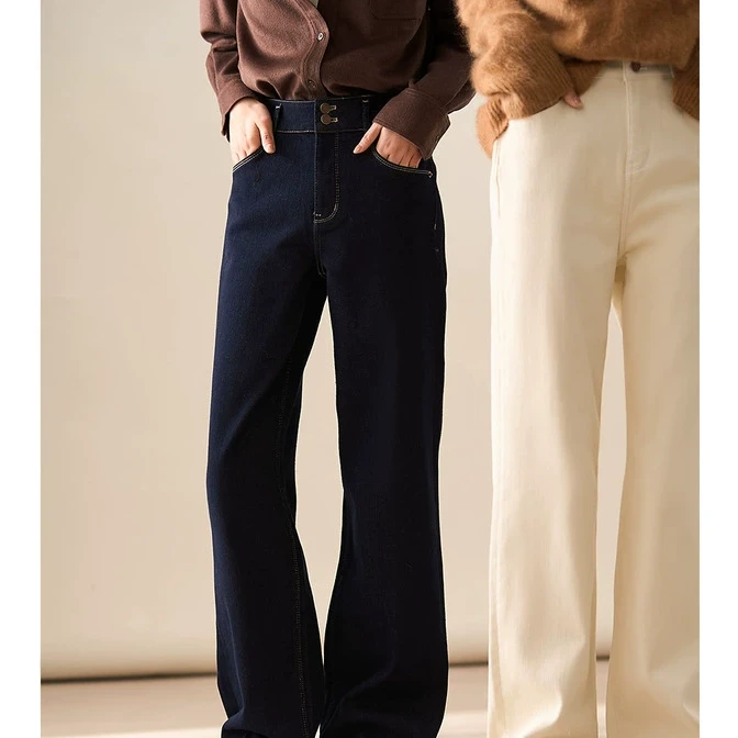 笑涵阁 都市通勤篙弹力高腰保暖佰搭休闲牛仔裤女NRA697073VL