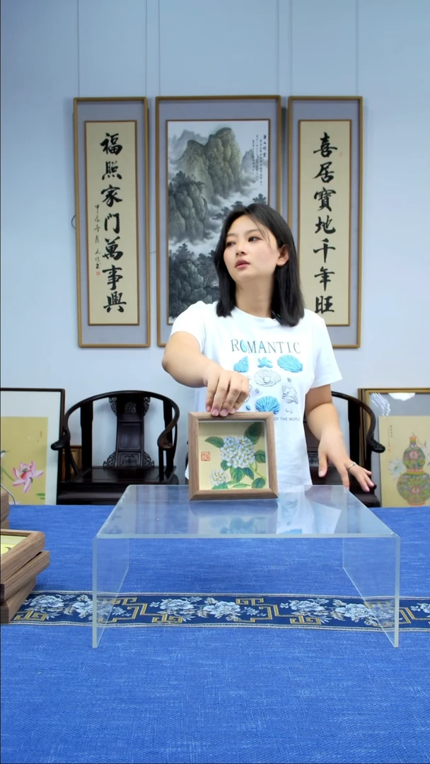 国画【绣球花】手写书法摆台国画装饰画15*15cm
